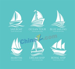 白色帆船标志矢量素材